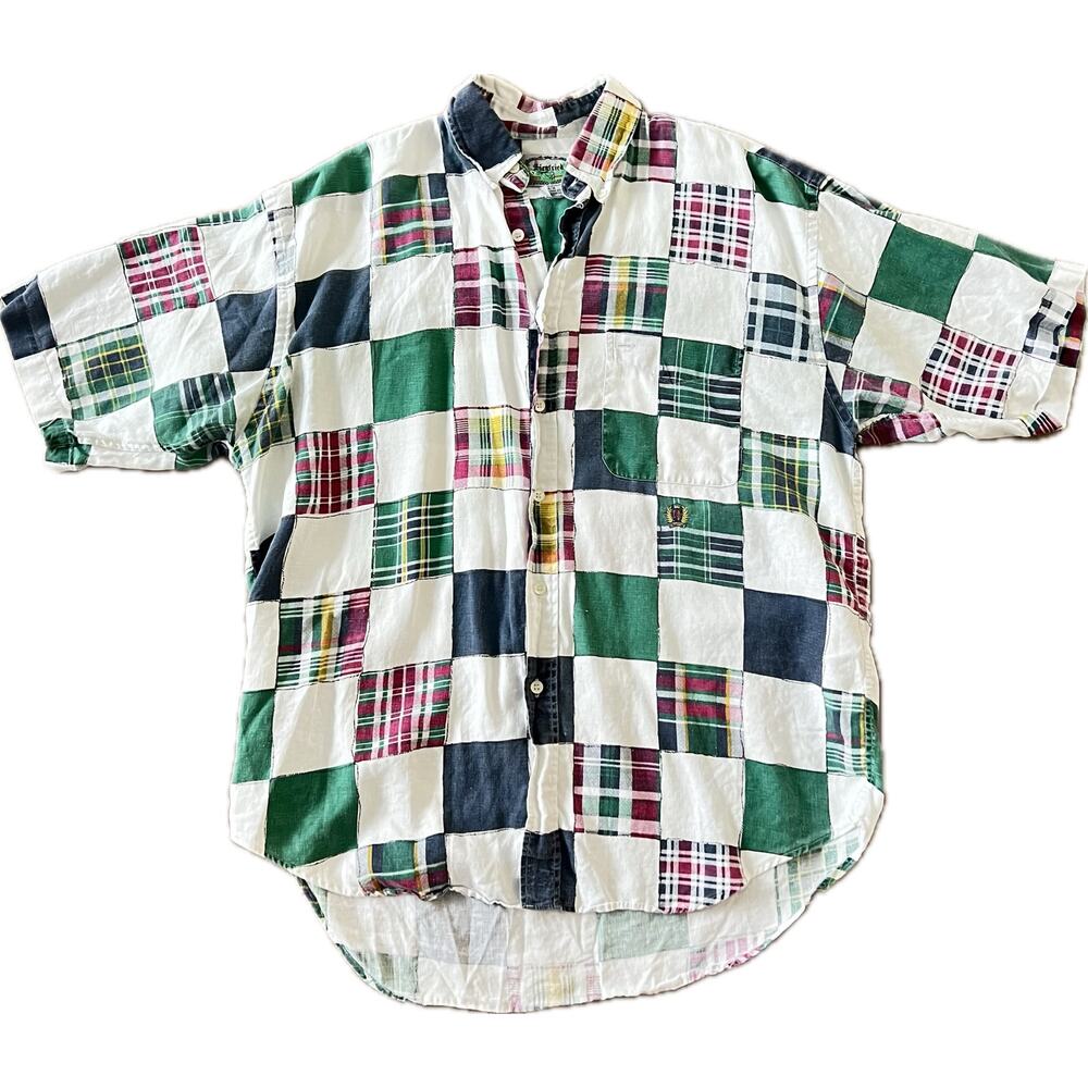 Mens‎ Siegfried Vintage Plaid Patchwork Shirt White M Cotton y2k Old School 90s